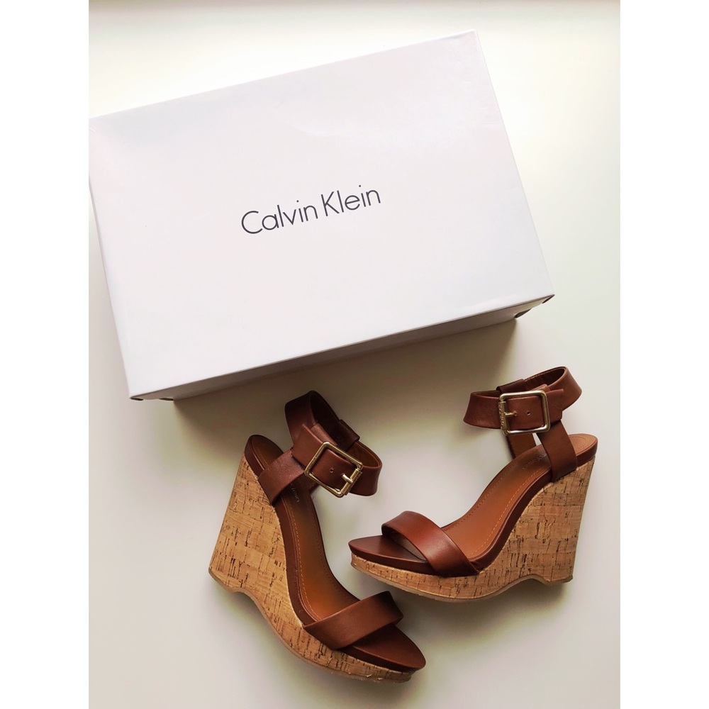 Calvin Klein Camel Strapped Wedges